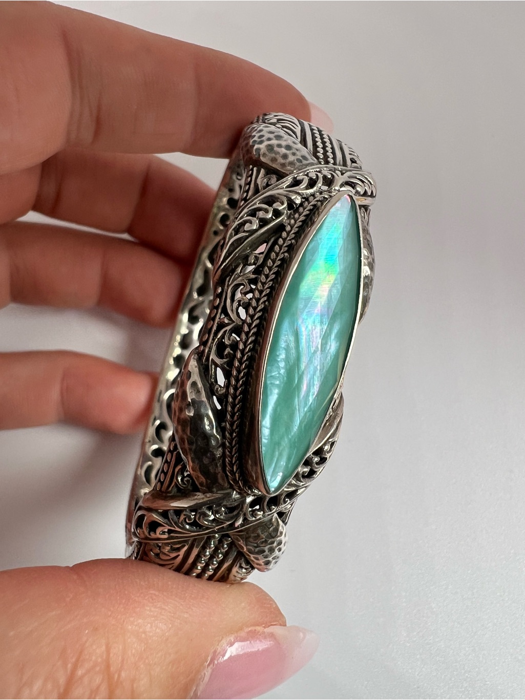 Sarda Sterling Silver Bracelet With Aqua Marquise Stone Crystal